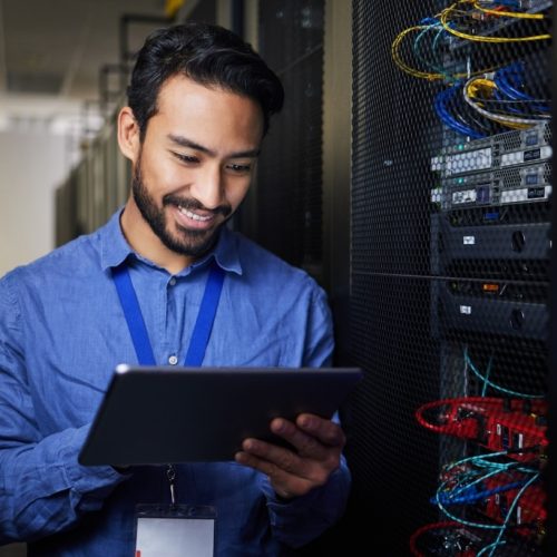 Man,,Tablet,And,Server,Room,,Programming,Or,Coding,For,Cybersecurity,